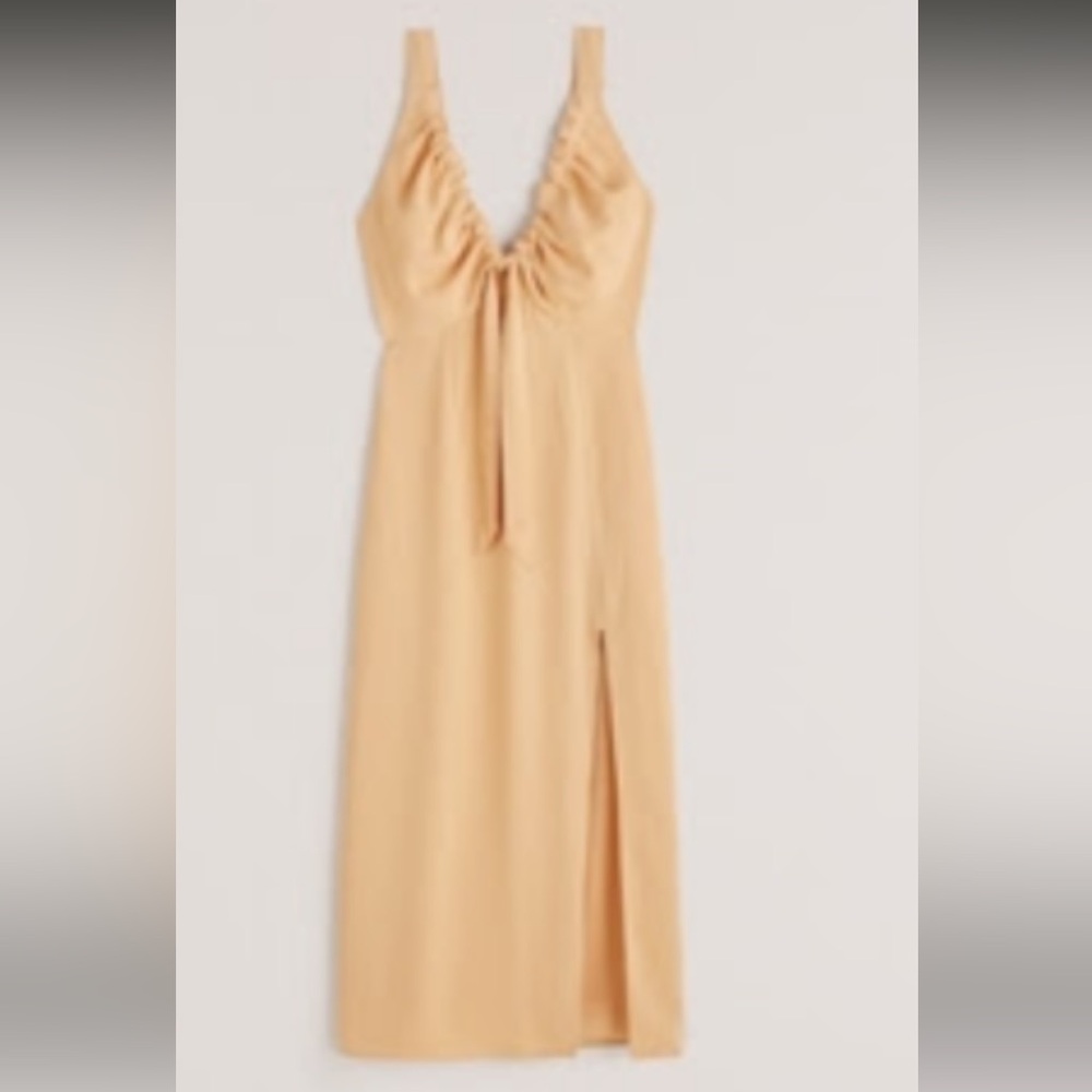 Abercrombie & Fitch Orange Cinched Neck Slip Midi Dress
